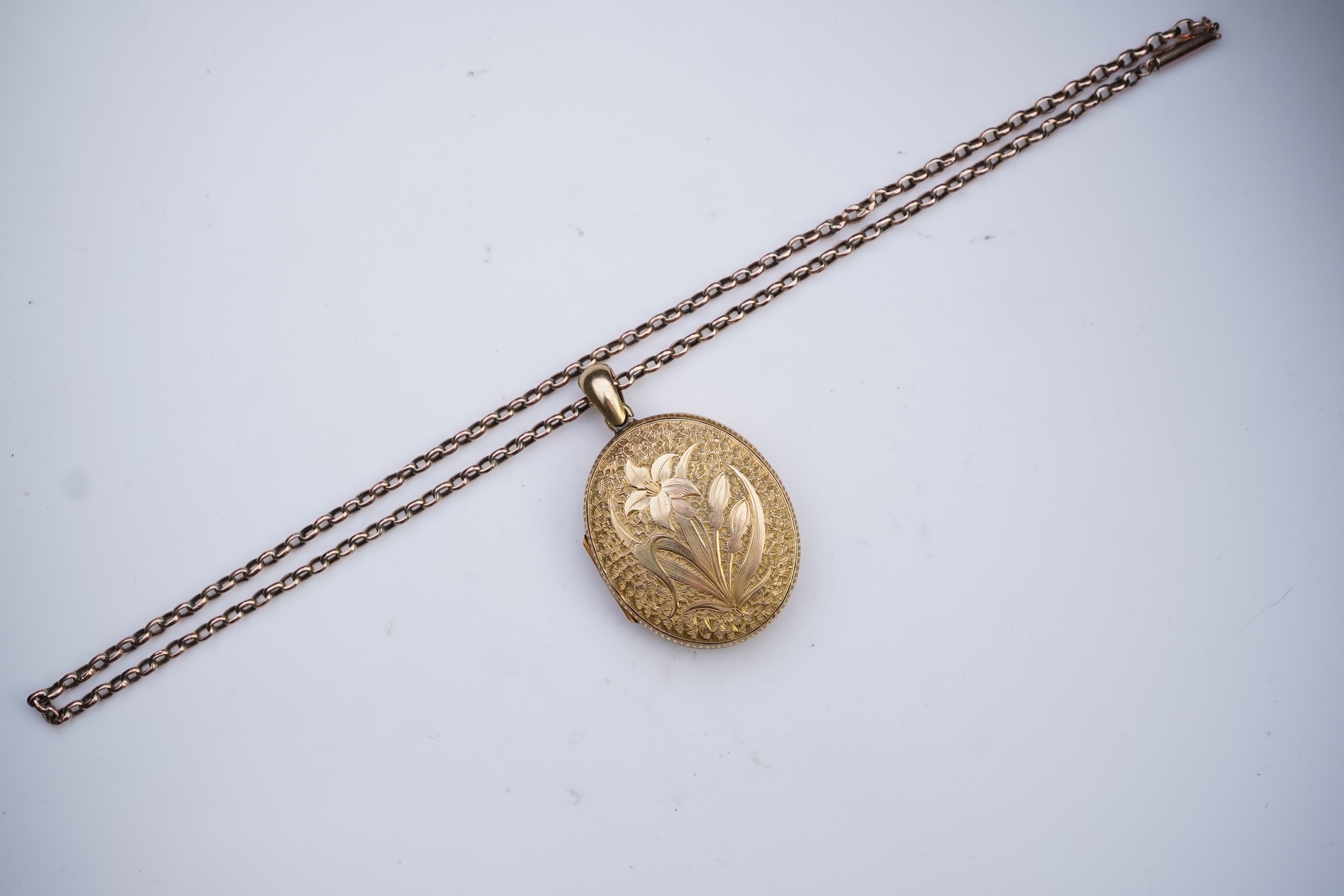 A gold locket and chain, late 19th century